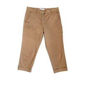 0039 ITALY Pants Womens Small Stretch Tan Brown Cropped Quiet Luxury Designer